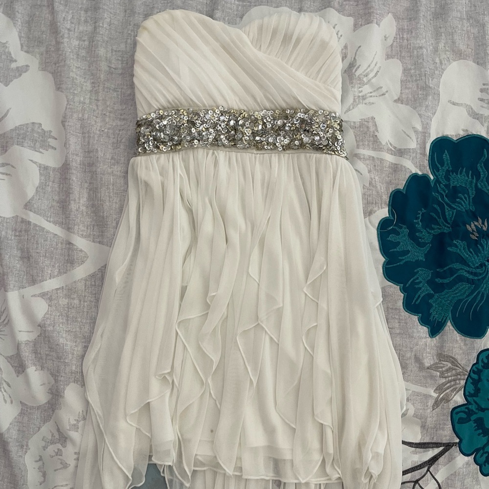 My Michelle Dress | White Y2K Tier Ruffle High Low Strapless Formal Party Dress